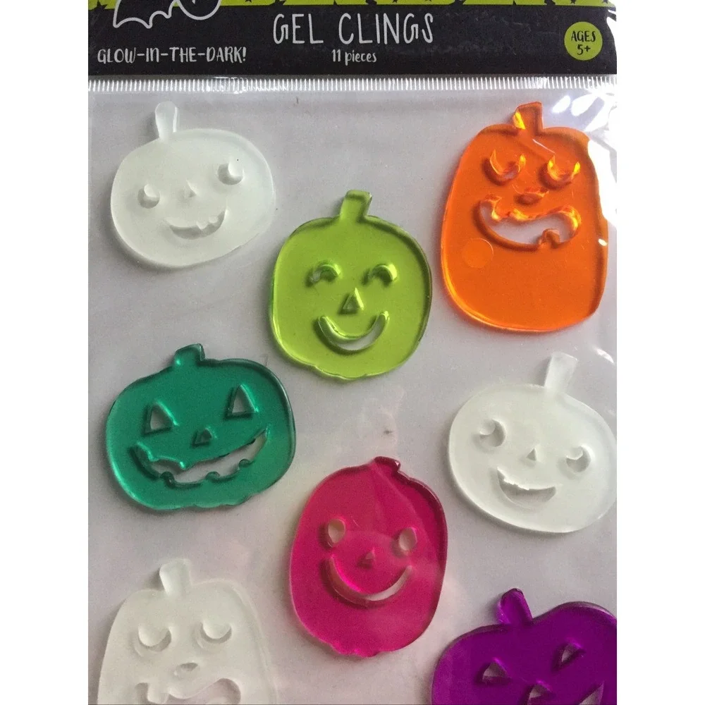 NEW HALLOWEEN 11 pc Window Gel‎ Clings Jack-o-Lantern Pumpkins Glow-in-the-dark!